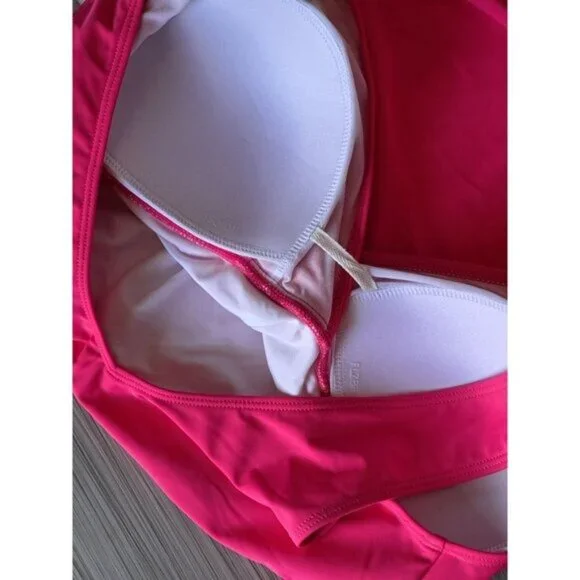 Aqua Eve Womens Plus Size 18W Hot Pink One-Piece Swimsuit Ruched V-Neck NEW Tags - Picture 6 of 12